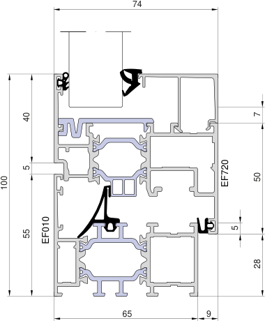 Aliplast Ecofutural – Rama 55 mm · skrzydło 72 mm