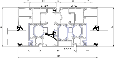 Aliplast Ecofutural – Słupek ruchomy 59 mm · skrzydło 72 mm