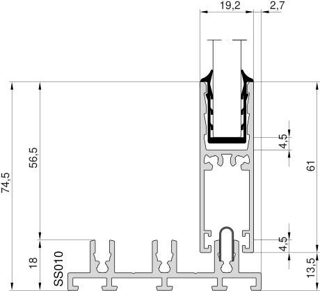 Aliplast Slide Glass – Rama przesuwna 18 mm · skrzydło przesuwne 61 mm