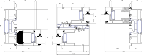 Aluprof MB-59 HS – Schemat A · przekrój poziomy · rama przesuwna 44 mm · skrzydło przesuwne 94,5 mm