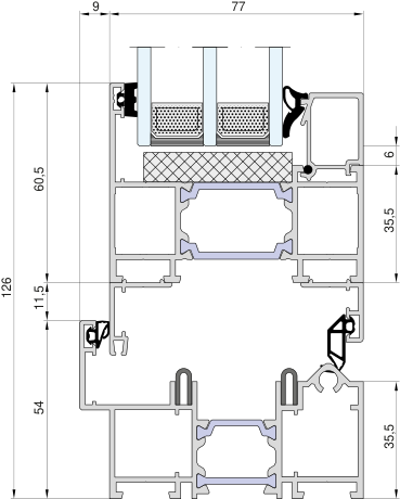 Aluprof MB-86 FoldLine HD – Rama przesuwna 54 mm · skrzydło przesuwne 60,5 mm