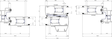 Aluprof MB-Slide – Schemat A · przekrój poziomy · rama przesuwna 44,5 mm · skrzydło przesuwne 87 mm