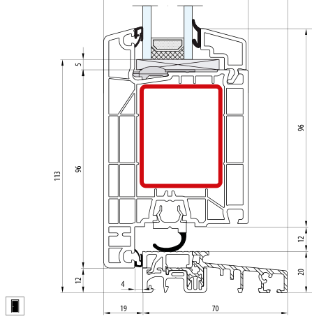 IDEAL 4000 NEW – Próg 20 mm · Skrzydło 120 mm
