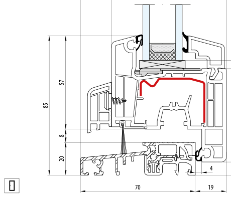 IDEAL 4000 – Próg 20 mm · Skrzydło 77 mm