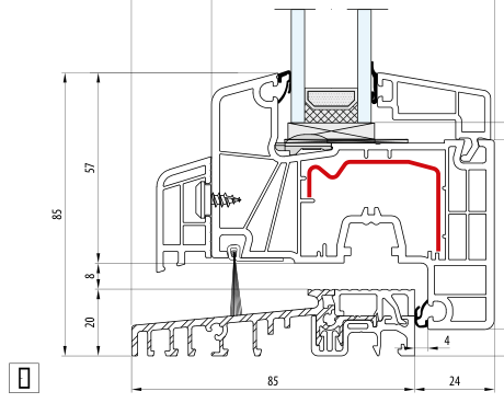 IDEAL 7000 NEW – Próg 20 mm · Skrzydło 77 mm